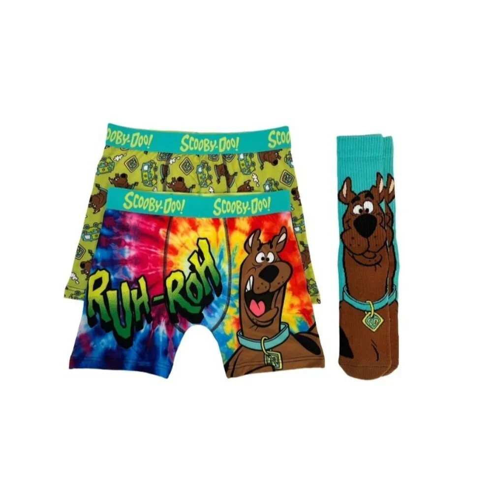 New Scooby Doo Mens Boxer Brief  Crew Sock Set Sz Medium Ruh Roh 3Pc Mystry Mac - Picture 2 of 6